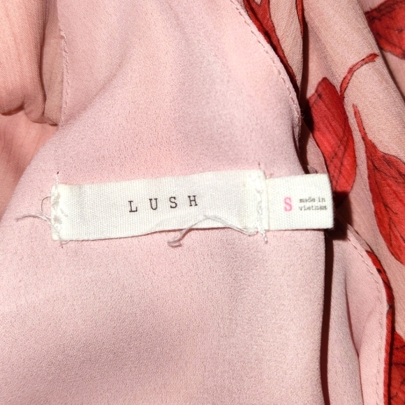 Lush Small Pink Red Floral Ruffle Faux Wrap Dress - Picture 7 of 7